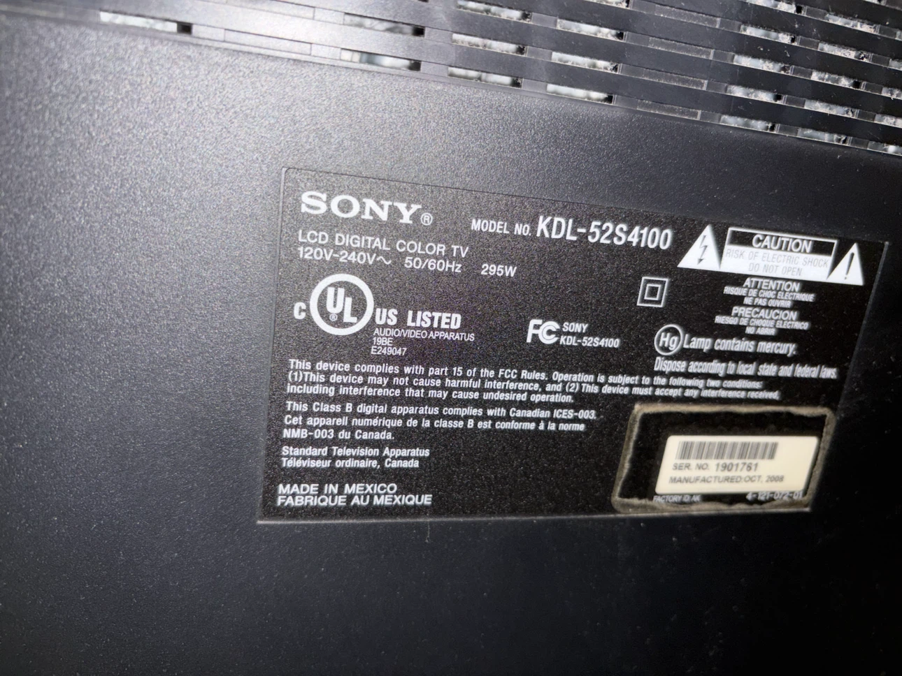 Sony BRAVIA KDL-52S4100 52" LCD TV - photo 3