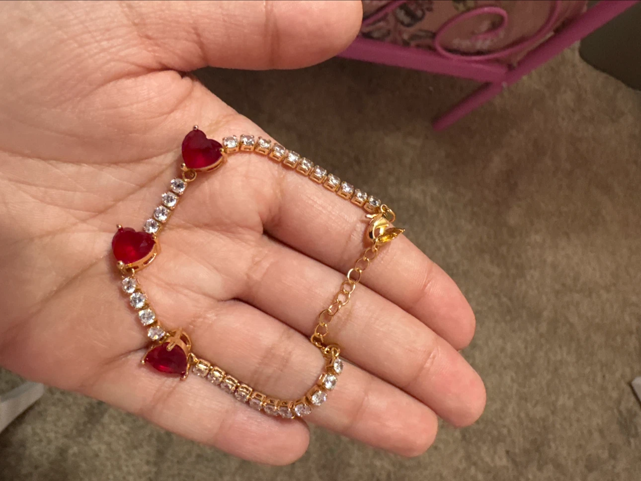 Heart and Crystal Tennis Bracelet