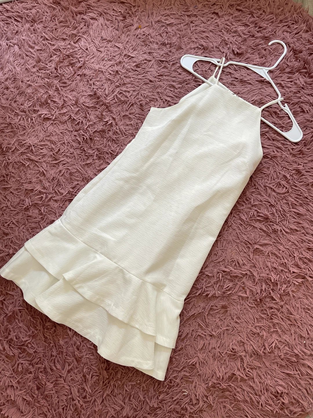 White Ruffle Hem Mini Dress