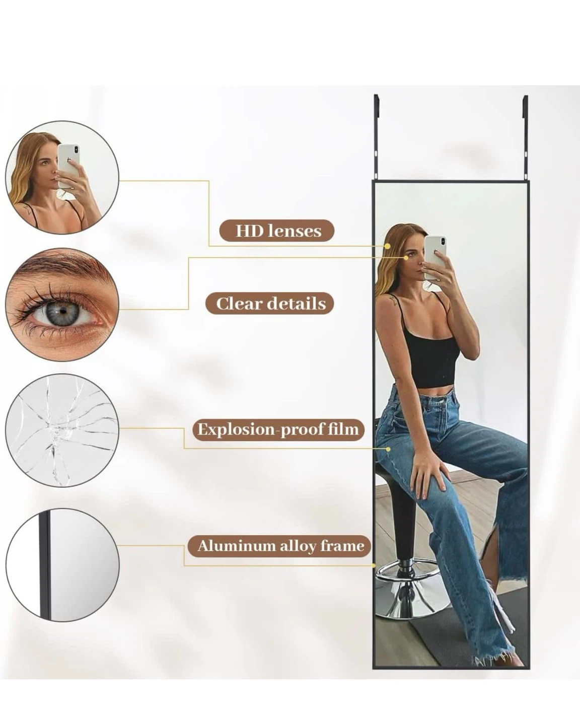 Full Length Mirror with Over-the-Door Hooks - photo 3