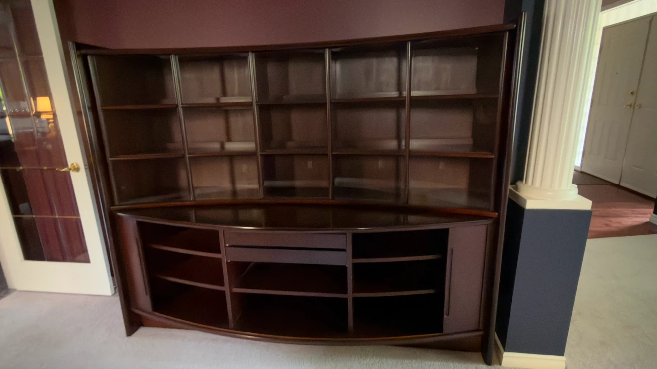 Unique Curved China Cabinet Dark Cherry Wood