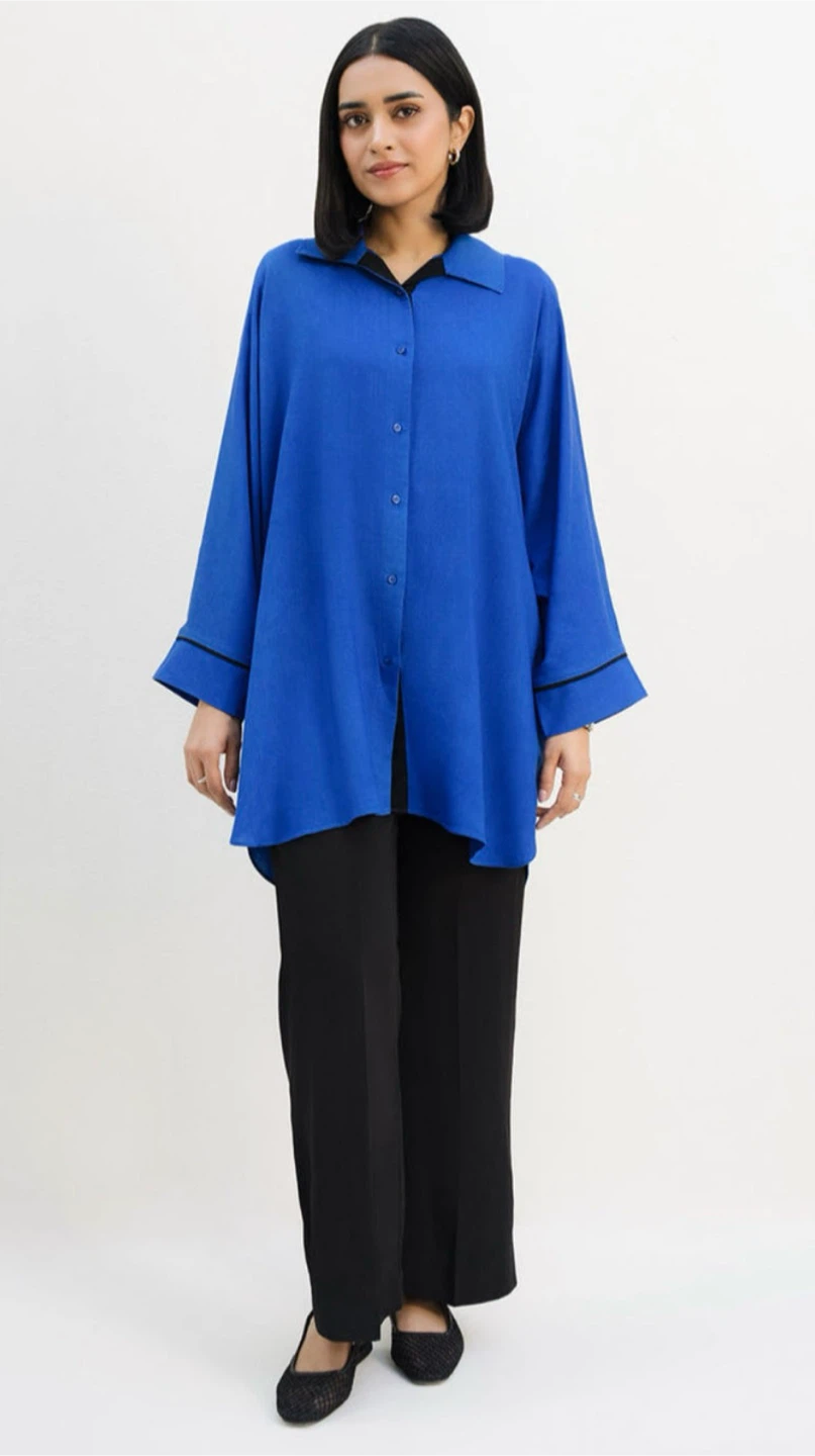 Cobalt Blue Viscose Button-Down Tunic