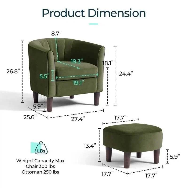 Green Velvet Accent Chair with Ottoman - photo 3