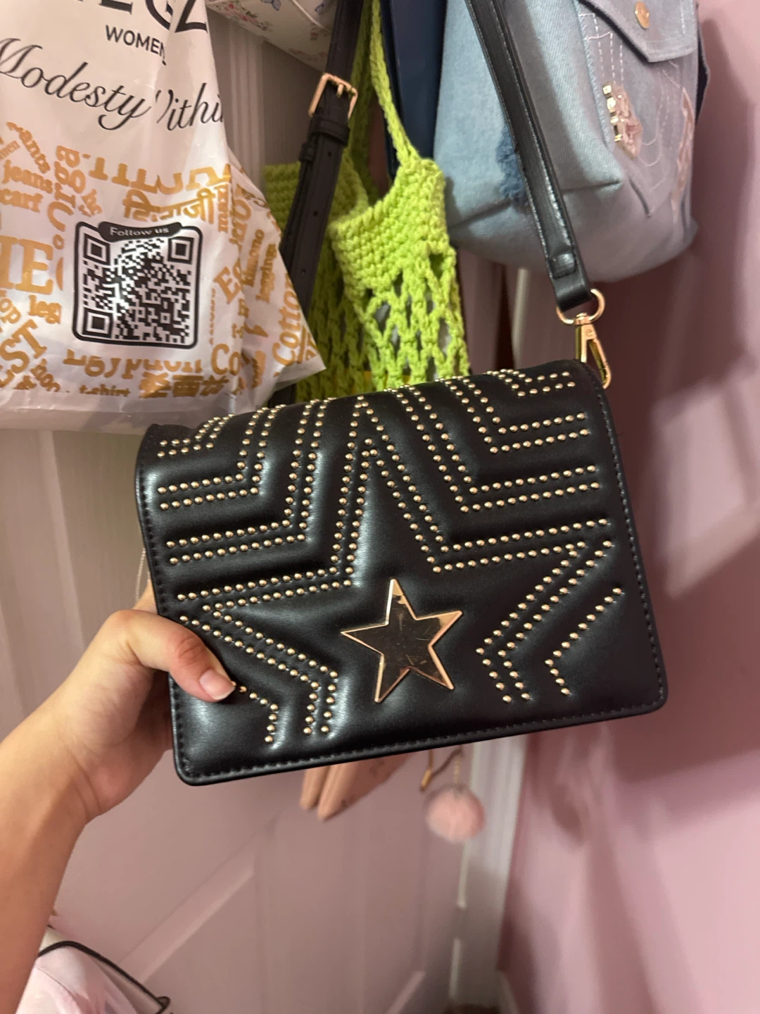 Black studded star purse