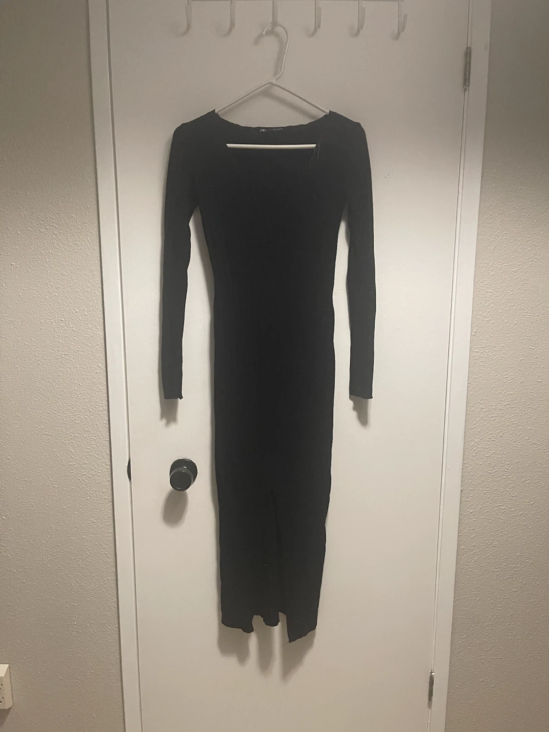 Zara Black Ribbed Midi Dress - Size S