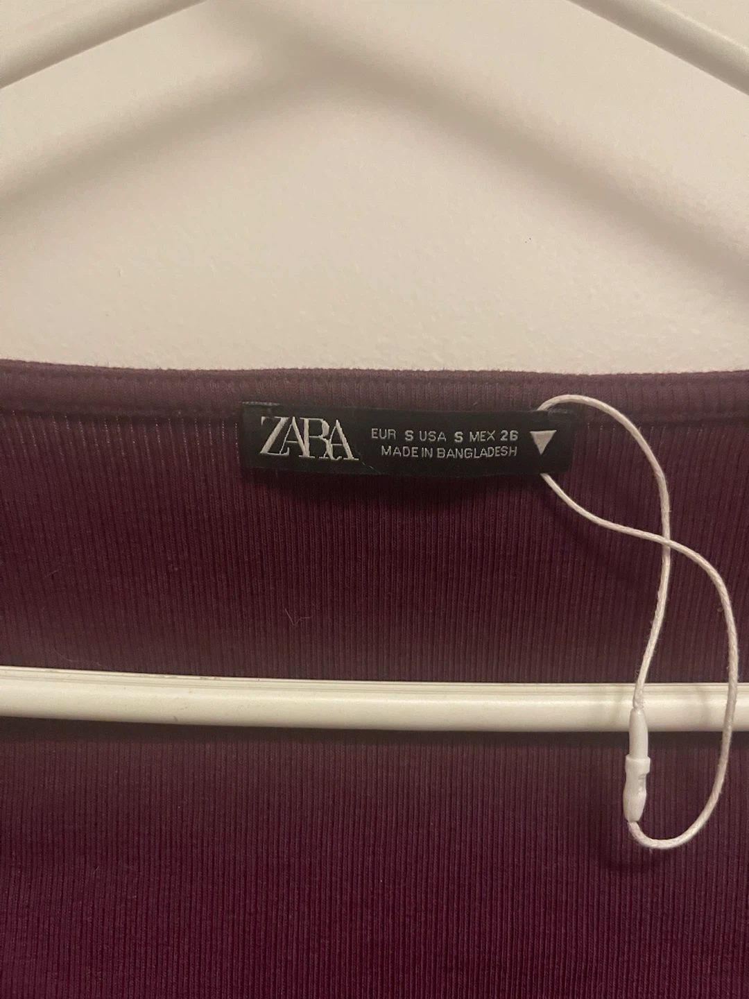 ZARA Burgundy Ribbed Square Neck Long Sleeve Crop Top - Size S - photo 2