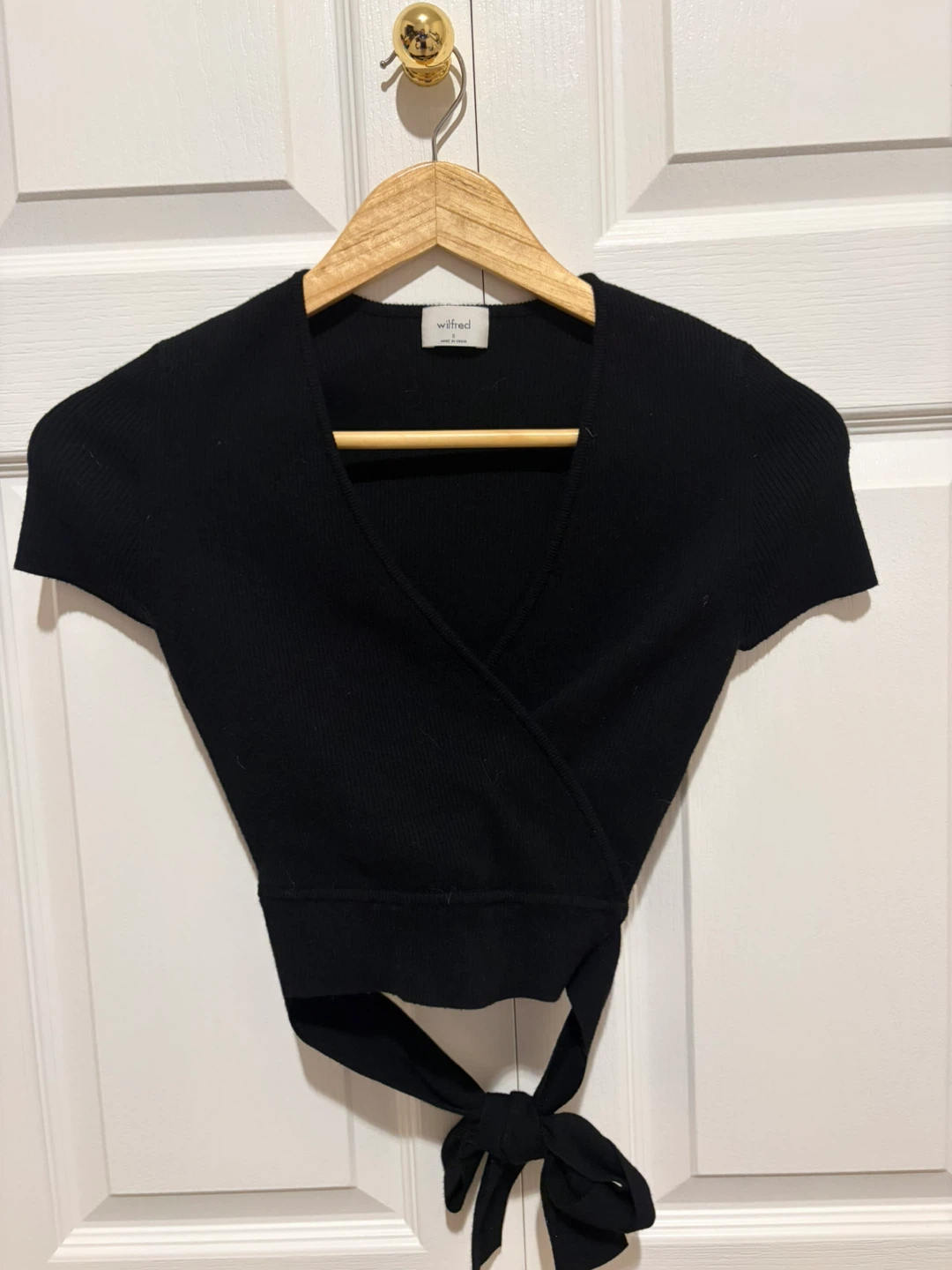 Wilfred Black Ribbed Wrap Cropped Sweater Top Size S