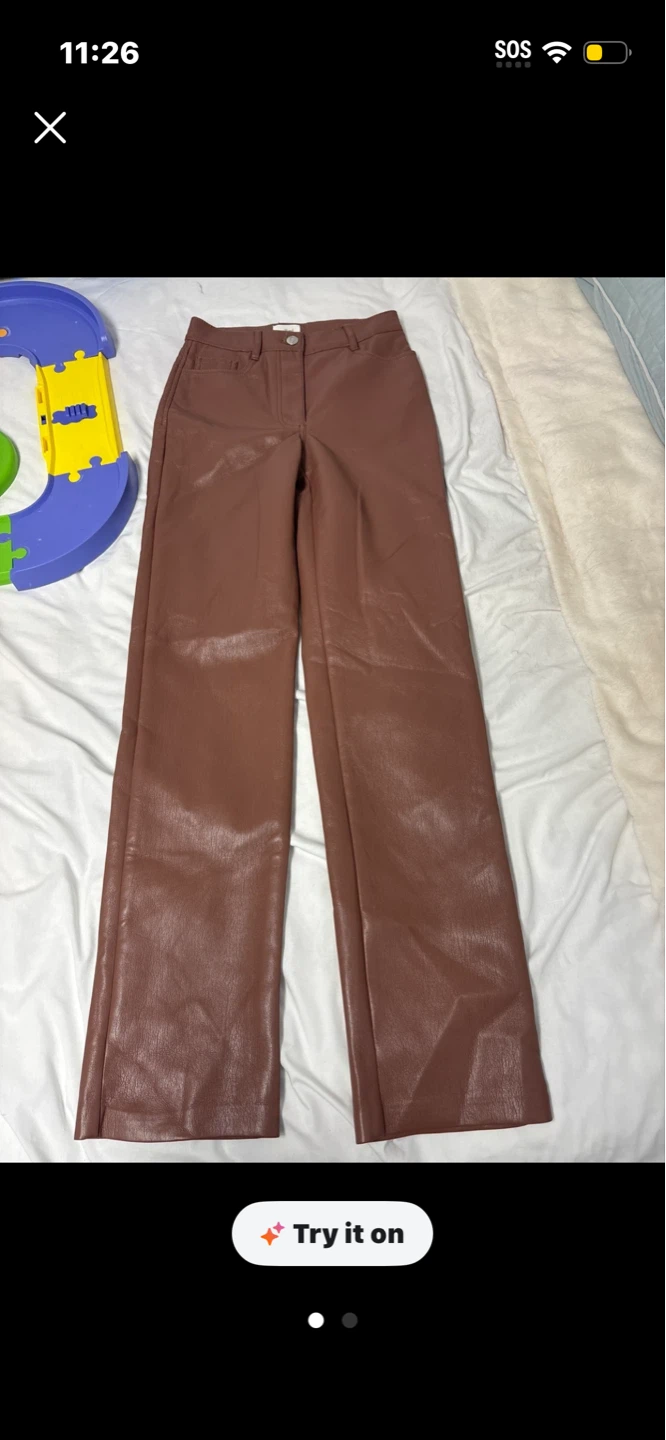 Brown Faux Leather Wide Leg Pants