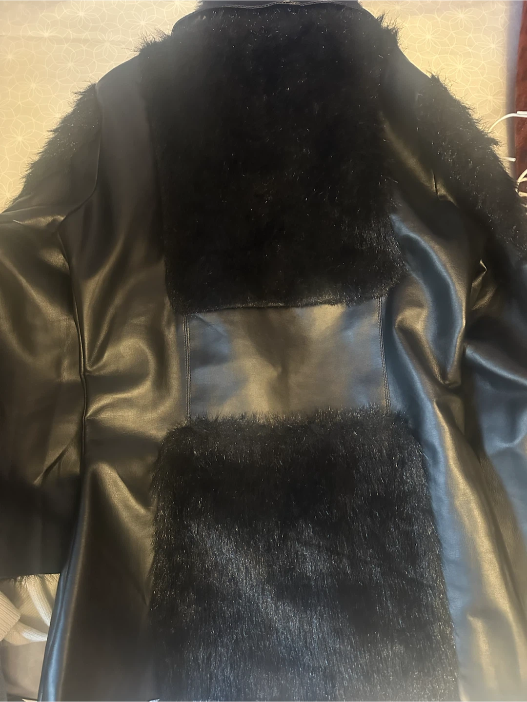 Black Faux Fur Trimmed Faux Leather Jacket - photo 2