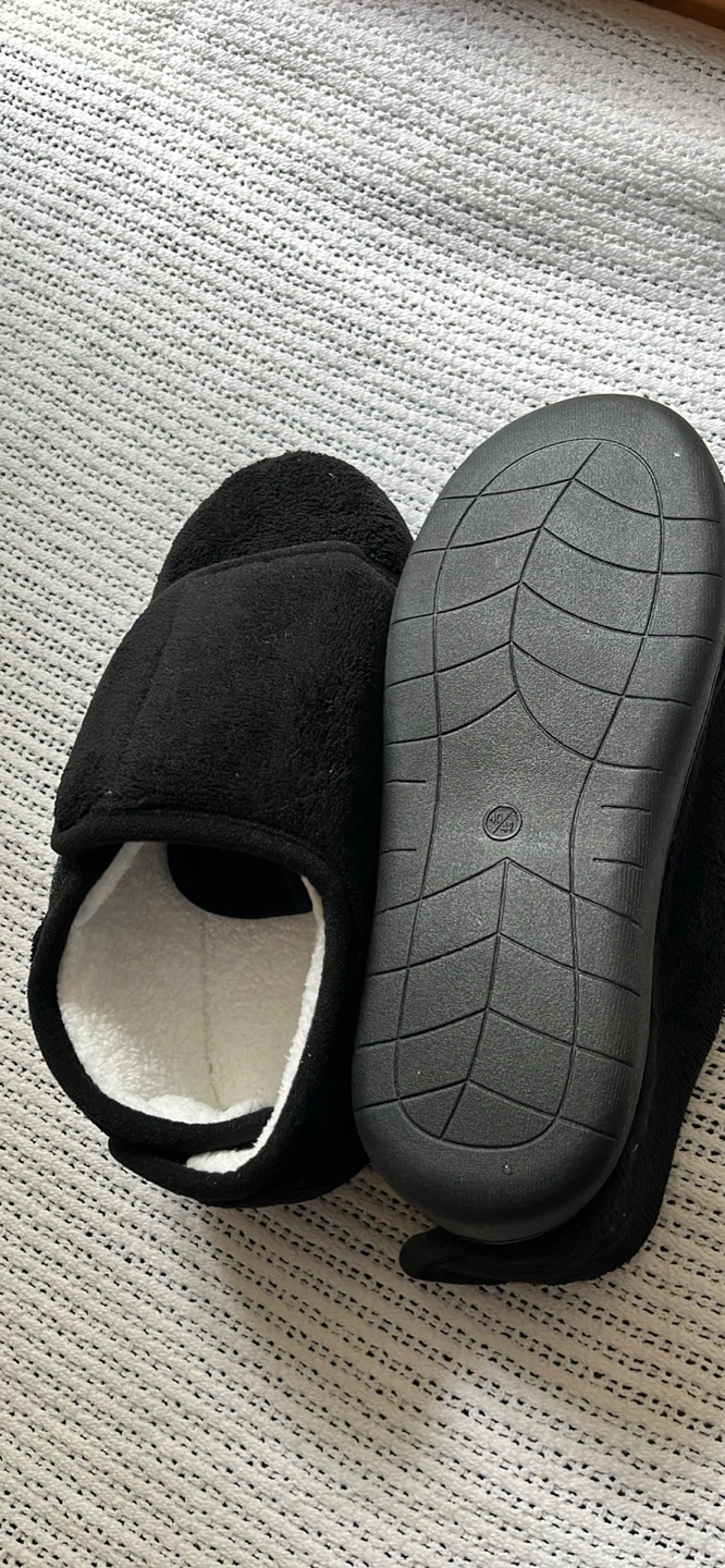 Black Fuzzy Slippers with Adjustable Strap