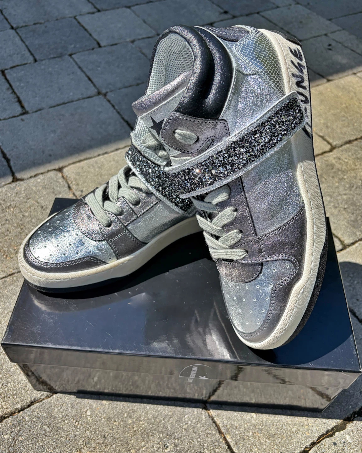 BRAND NEW STUNNING LEATHER Silver Sneakers from France