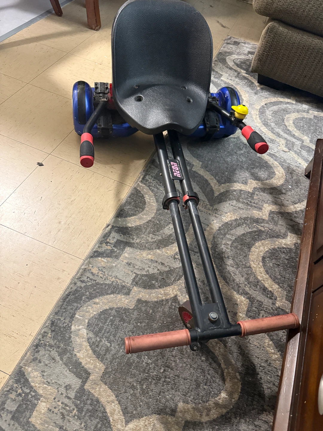 Blue Hoverboard with Seat Attachment