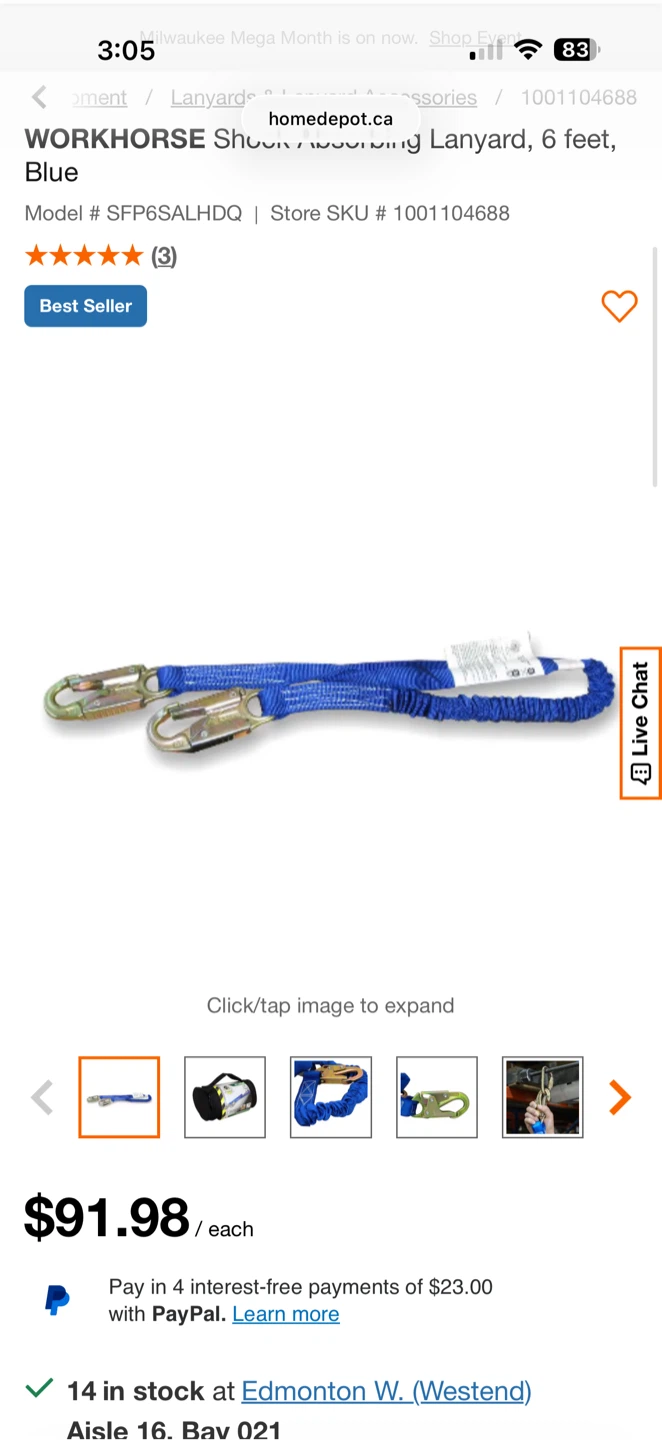 Workhorse Safety Shock Absorbing Lanyard 6 feet Blue - photo 2