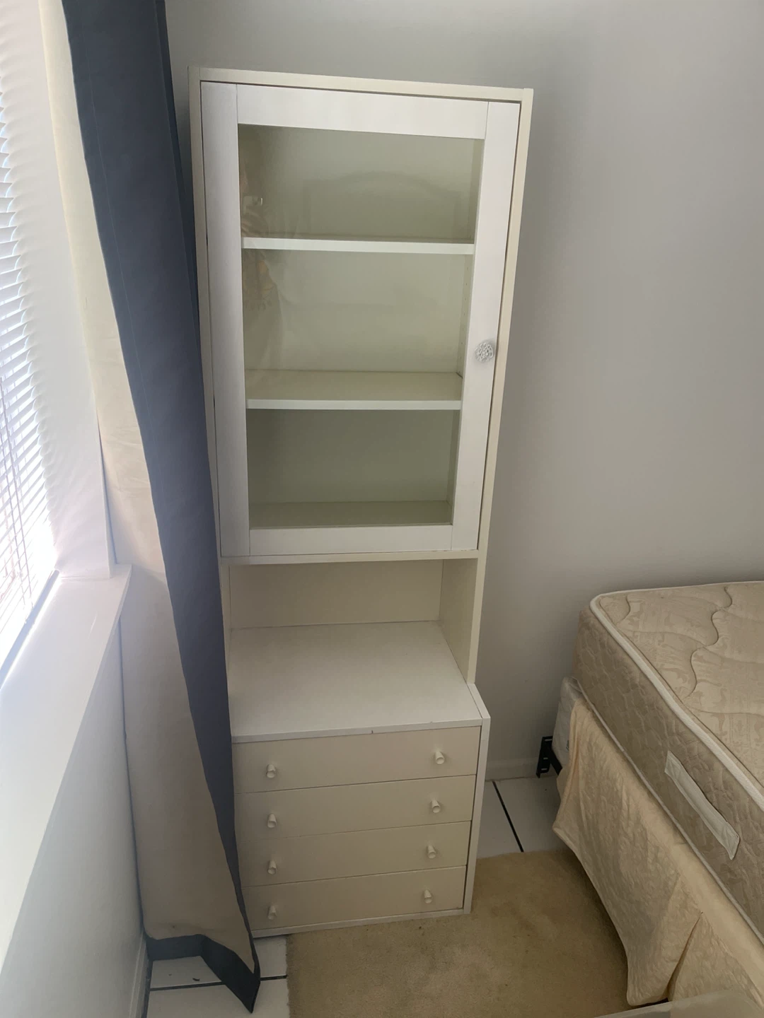 White Cabinet with Glass Door and Drawers