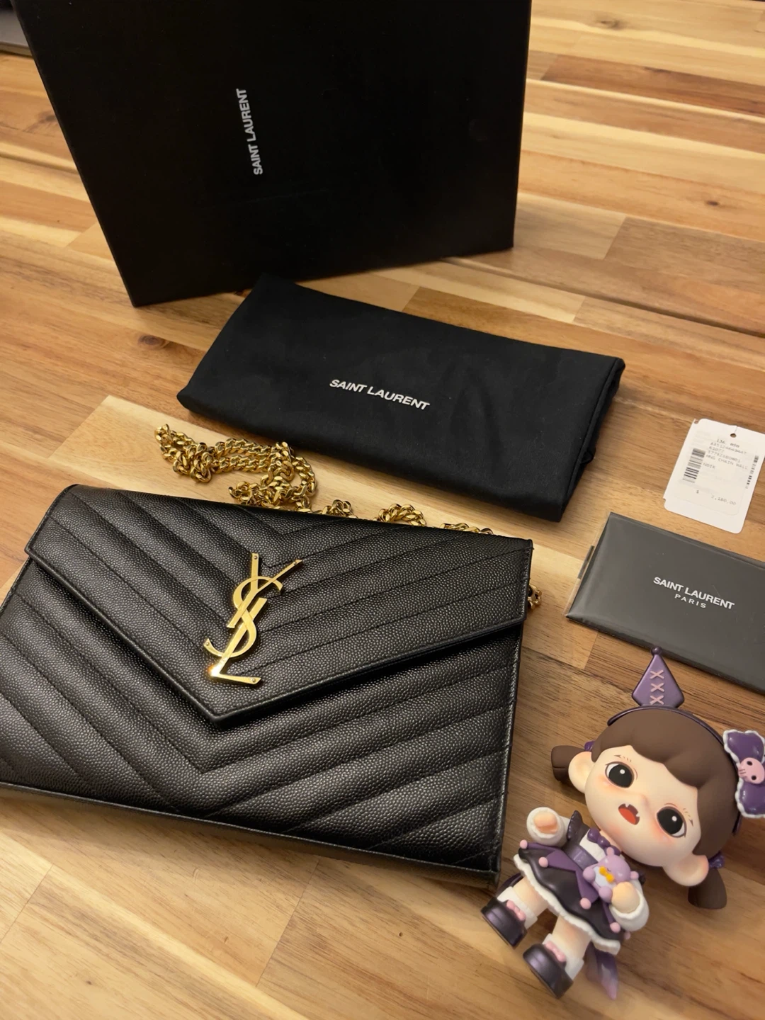 Saint Laurent Monogram Wallet on Chain Black Leather