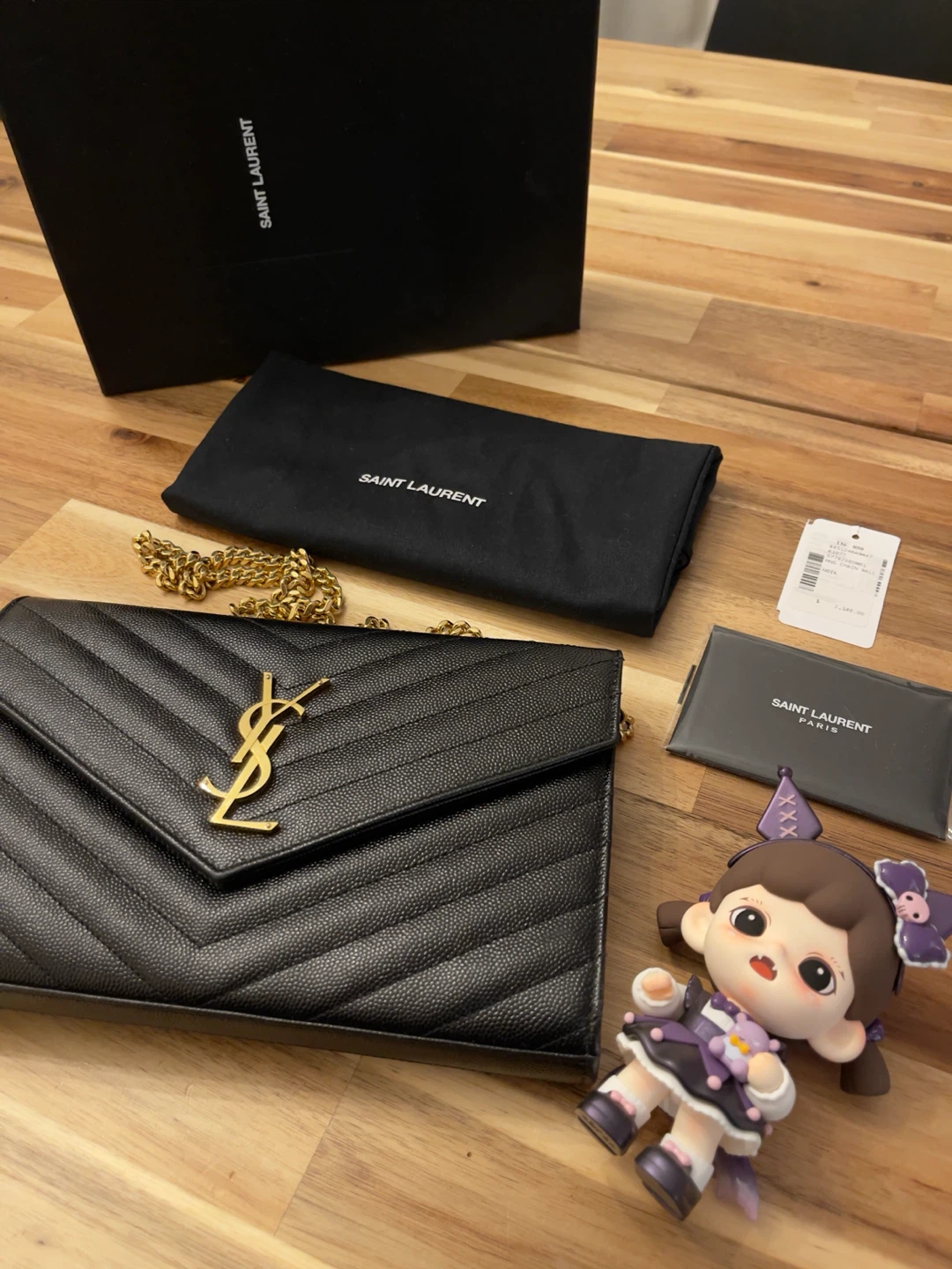 Saint Laurent Monogram Wallet on Chain Black Leather - photo 2