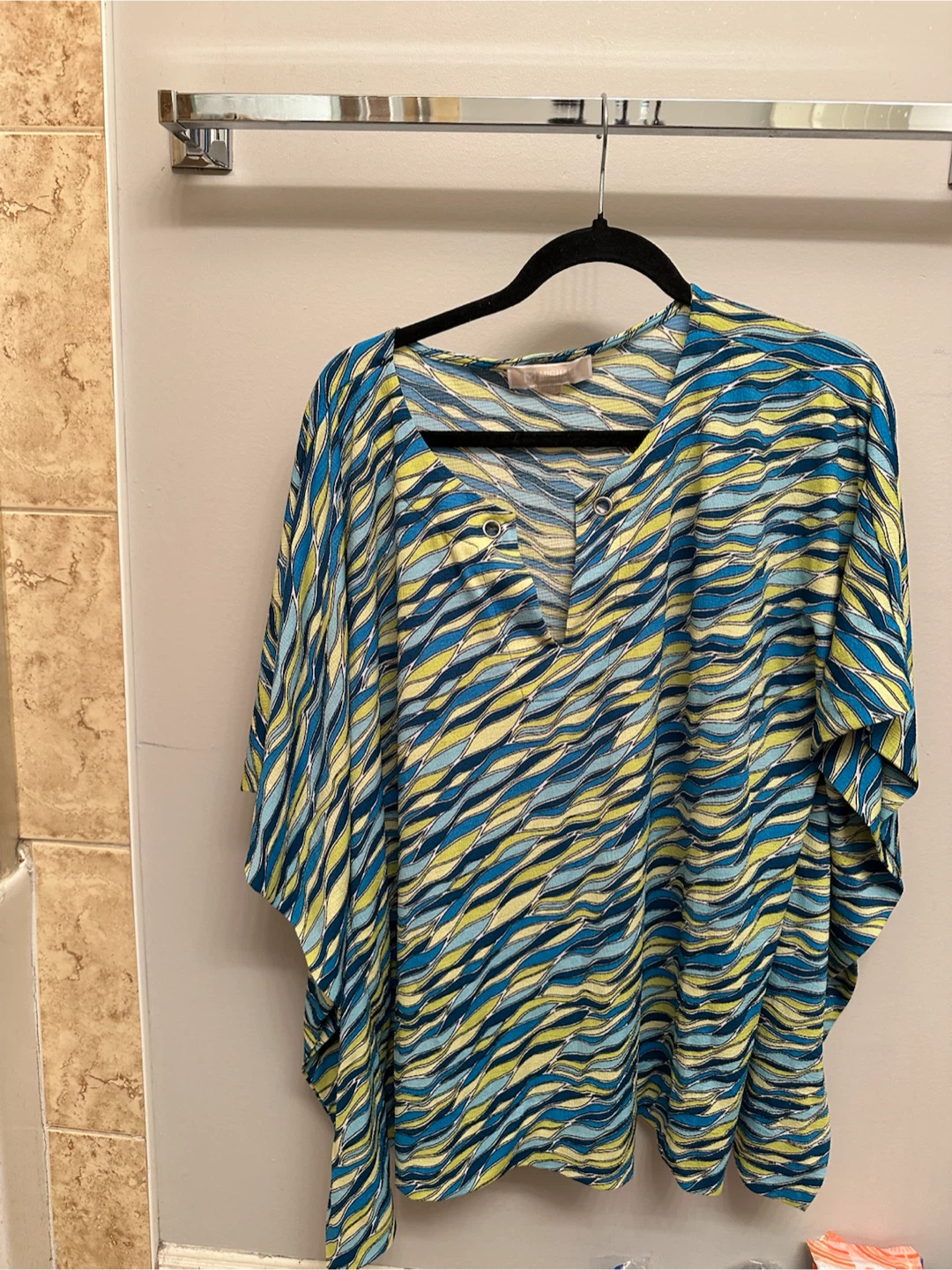 Michael Kors Women's Kaftan Top L/G Blue Yellow Print