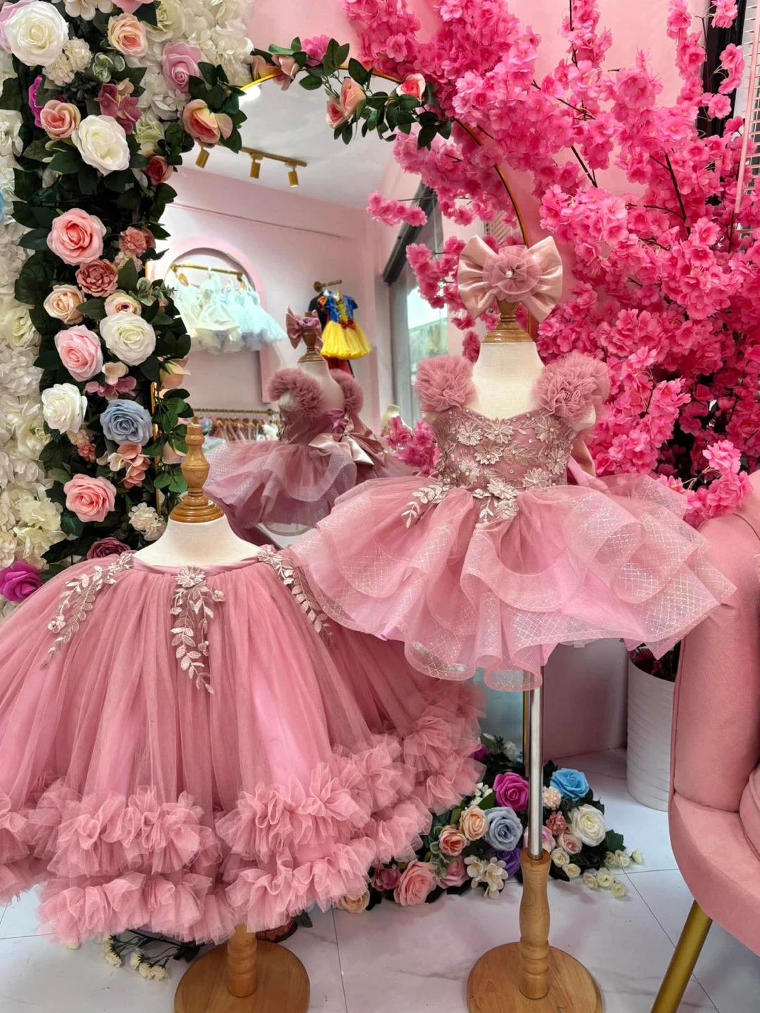 Pink Tulle Party Dress with Bow - photo 2