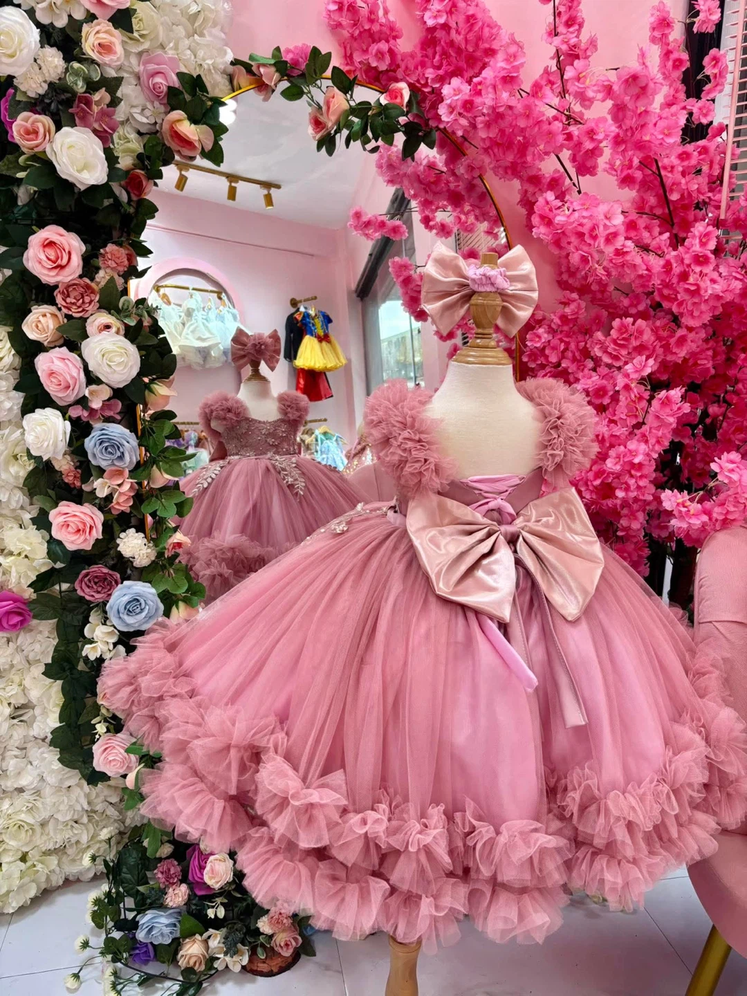 Pink Tulle Party Dress with Bow - photo 3