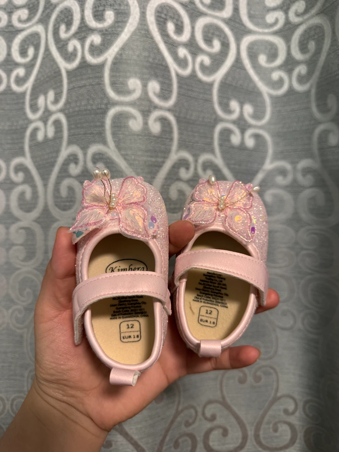 Kimhora Pink Sequin Butterfly Baby Shoes