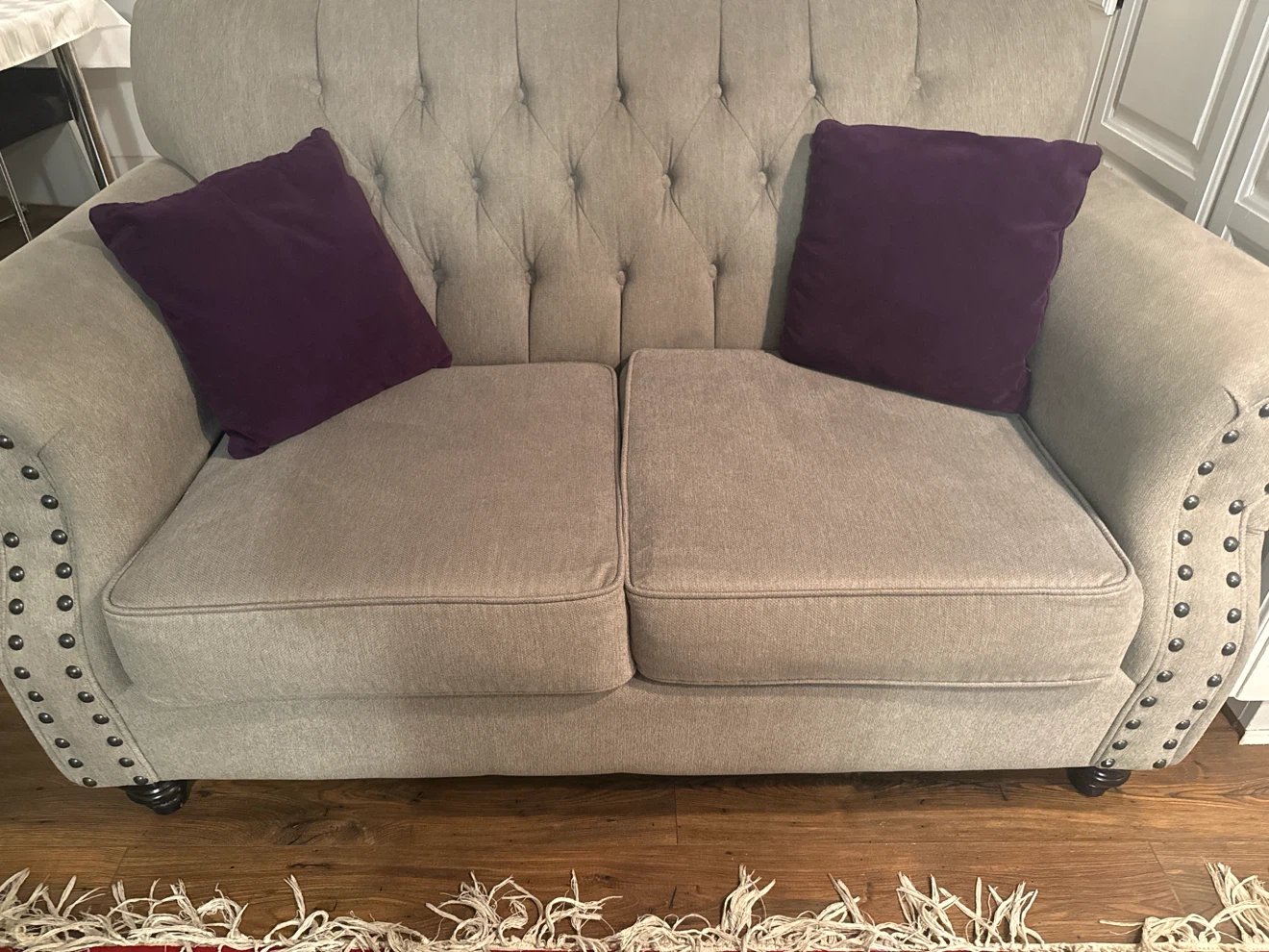 Grey Tufted Sofa with Studded Arms - photo 2
