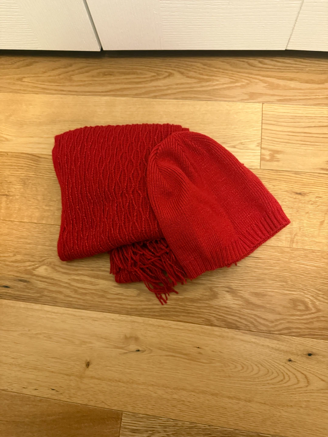 Red Knit Scarf and Beanie Set