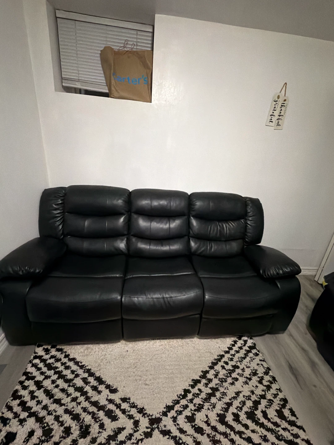 Black Faux Leather Recliner Sofa