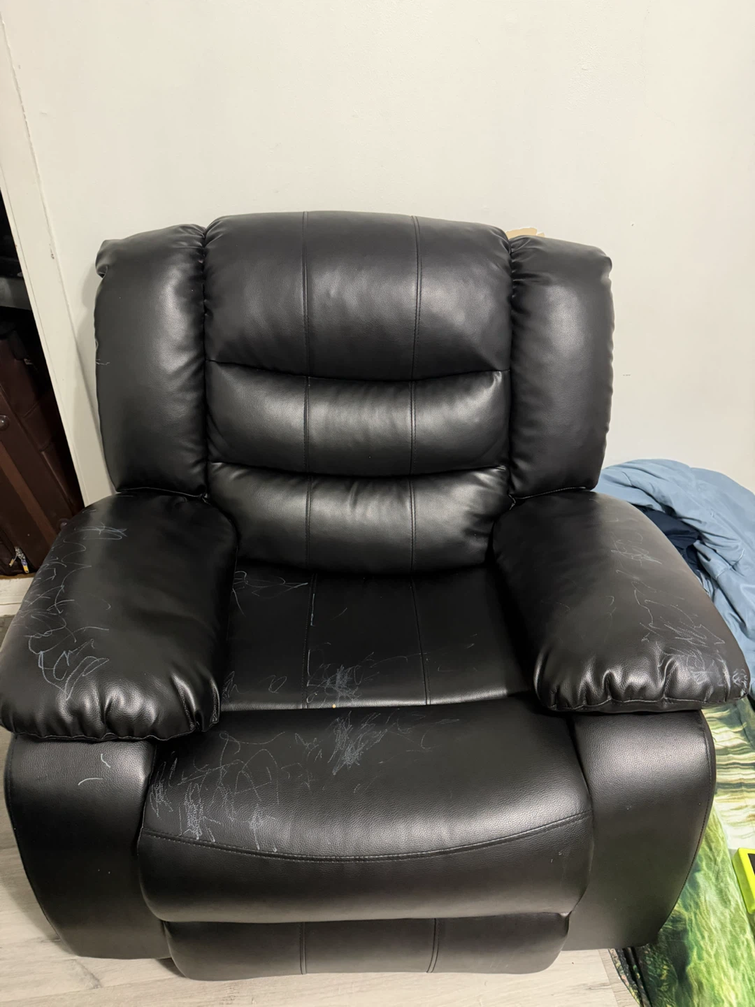 Black Faux Leather Recliner Sofa - photo 2