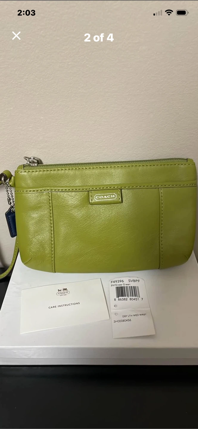 Coach Leather Wristlet - Vibrant Green