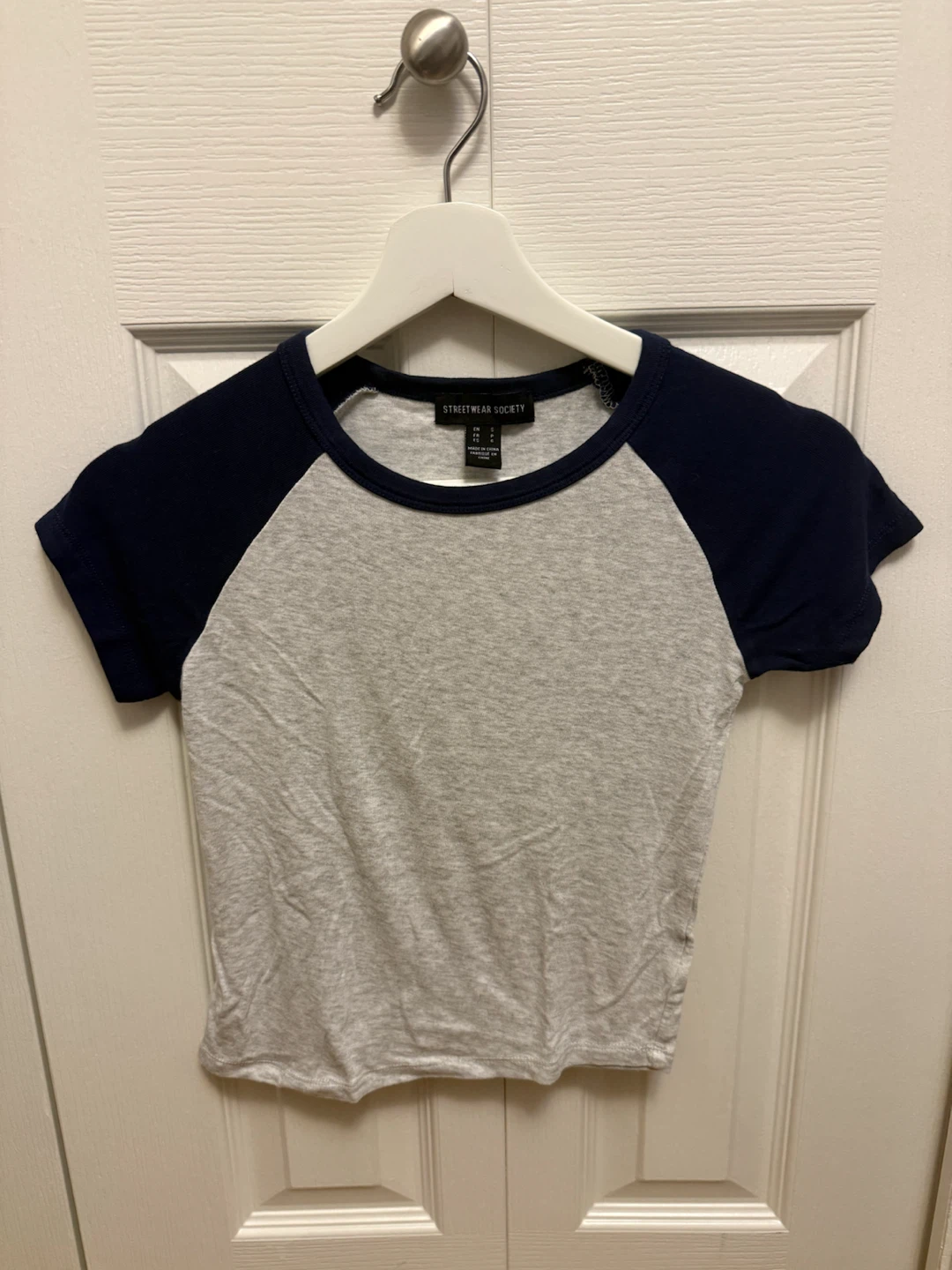 Streetwear Society Baseball Tee - Grey/Navy - Size S