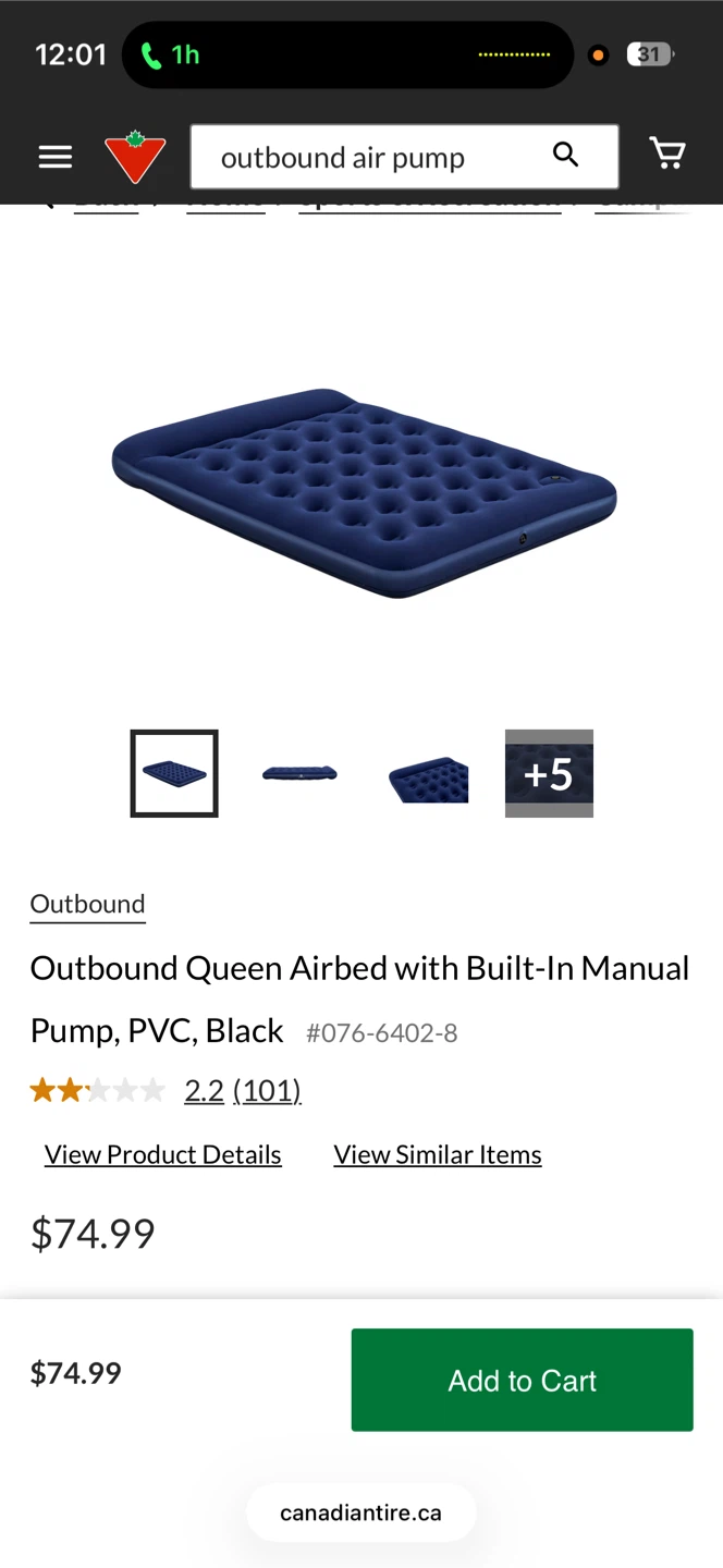 Outbound Queen Airbed with Built-In Manual Pump, Black