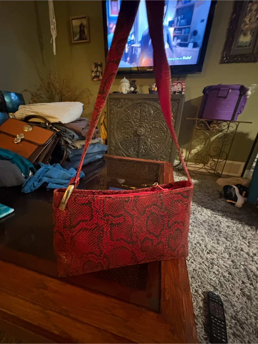 Due Fratelli Red Snakeskin Genuine Leather Shoulder Bag