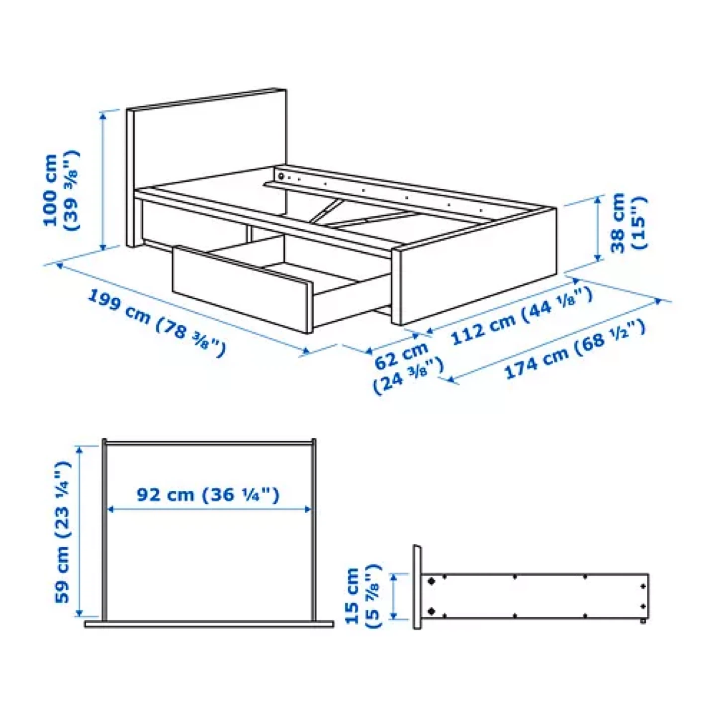 IKEA Malm Black Brown Twin Size Single Bed Frame and 2 Drawers - photo 3