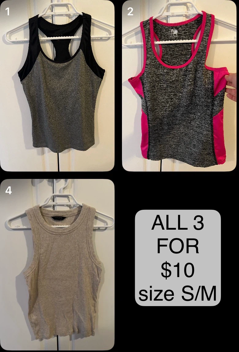3 Women Shirts Activewear Tank Tops Sports Stretch S/M