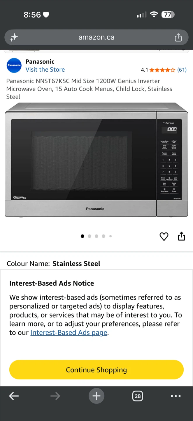 Panasonic NNST67KSC 1200W Inverter Microwave Oven - photo 2