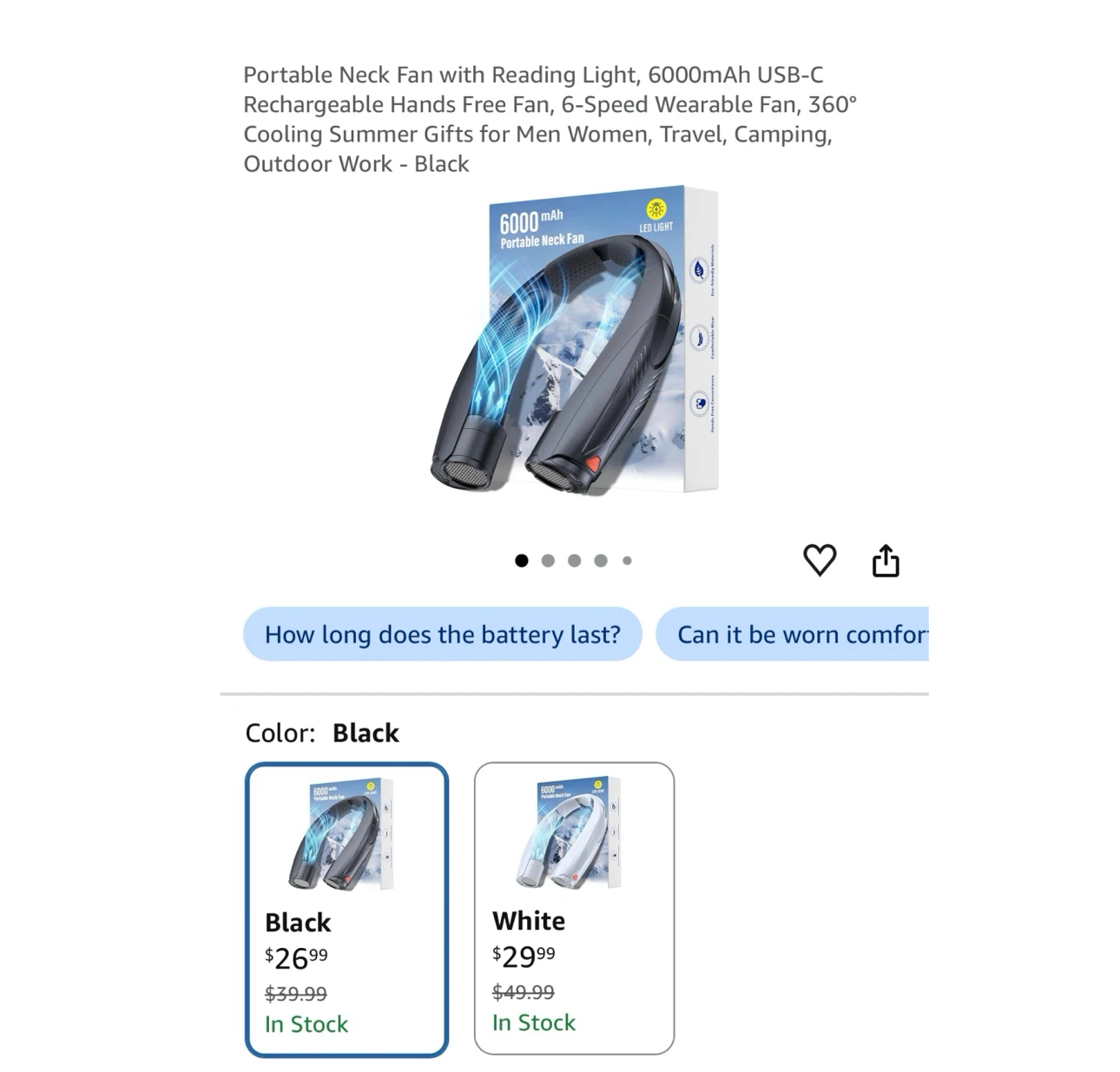 Brand new Portable Neck Fan with Reading Light