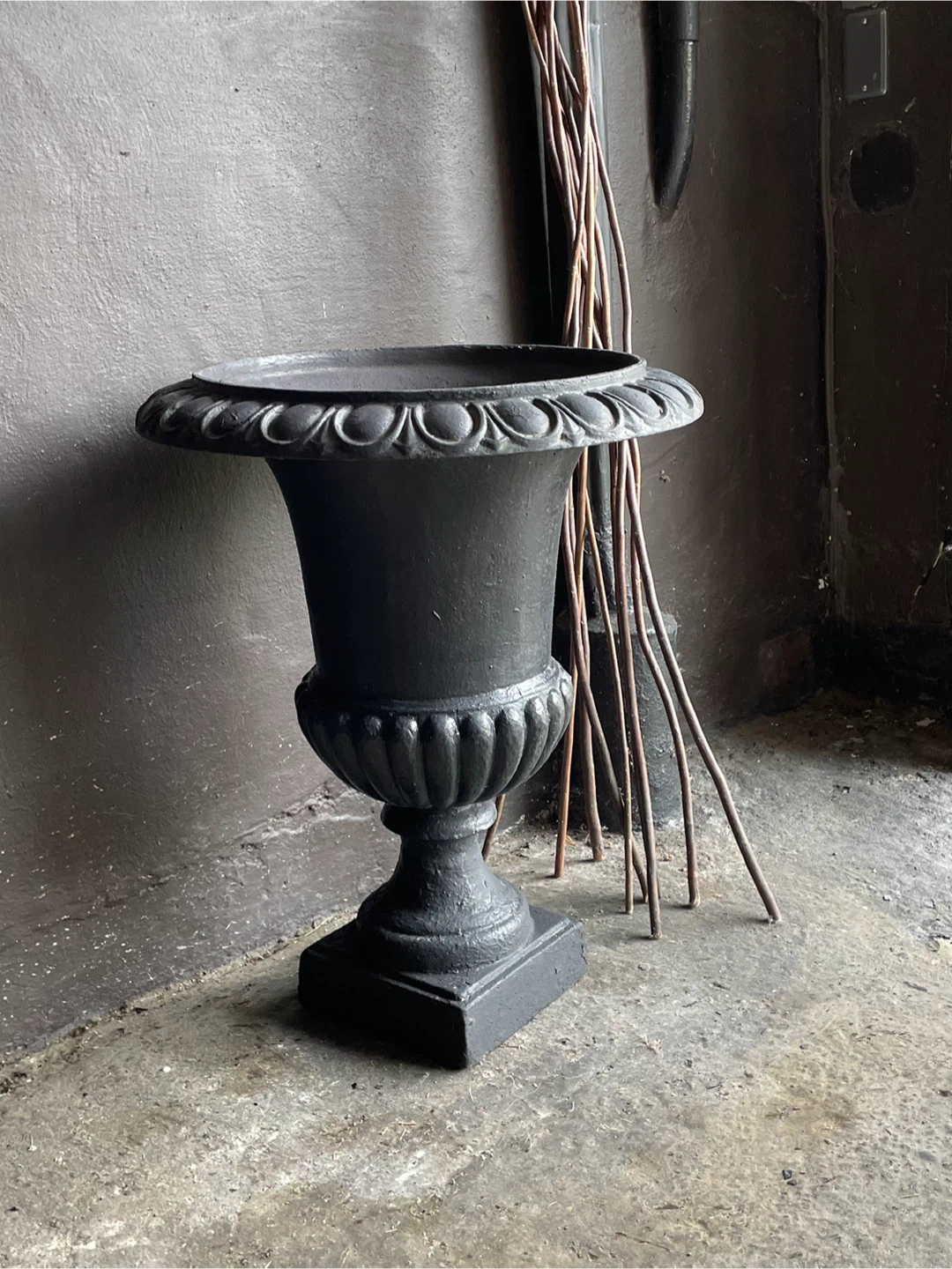 Large 14”  Black Cast Iron Urn Planter