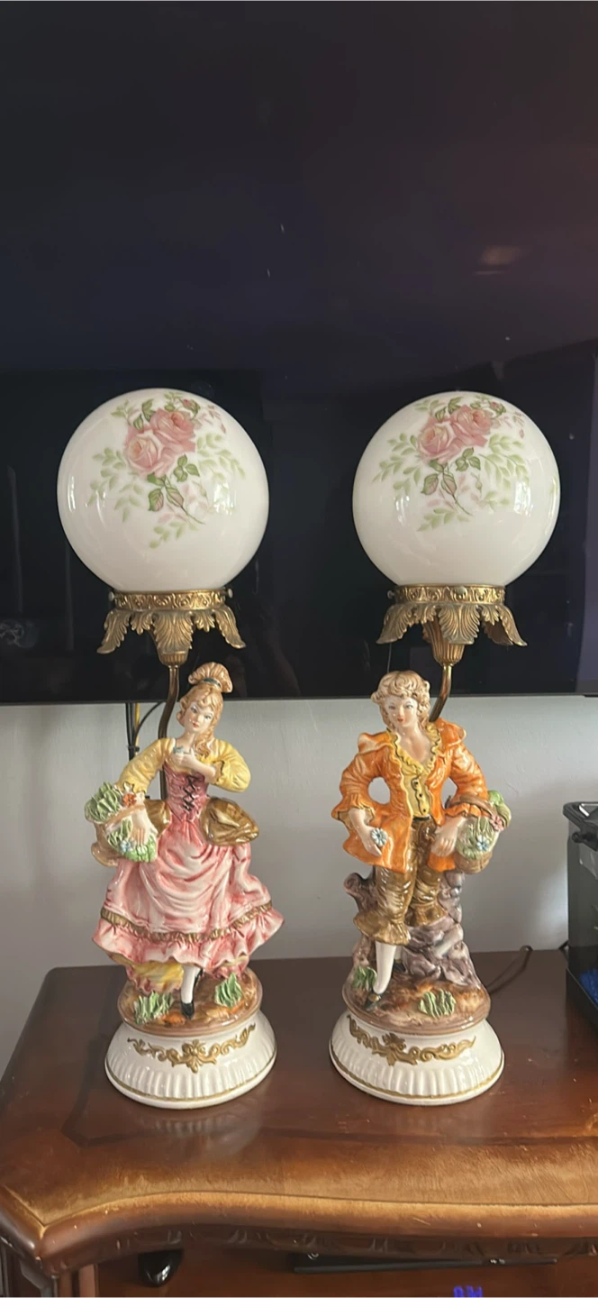 Vintage Porcelain Figurine Lamps (Pair)
