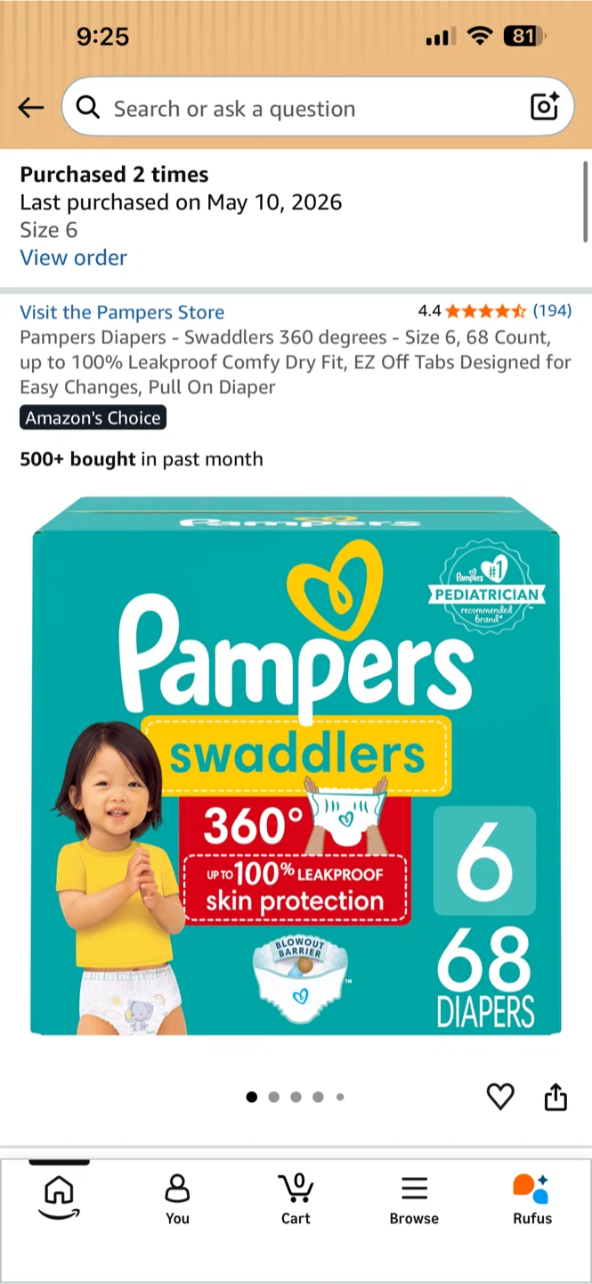 Pampers Swaddlers Diapers Size 6 - 68 Count