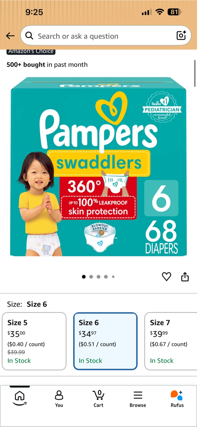 Pampers Swaddlers Diapers Size 6 - 68 Count - photo 2