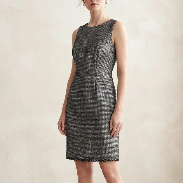 Banana Republic Metallic Gunmetal Woven Dress Size 4 Petite