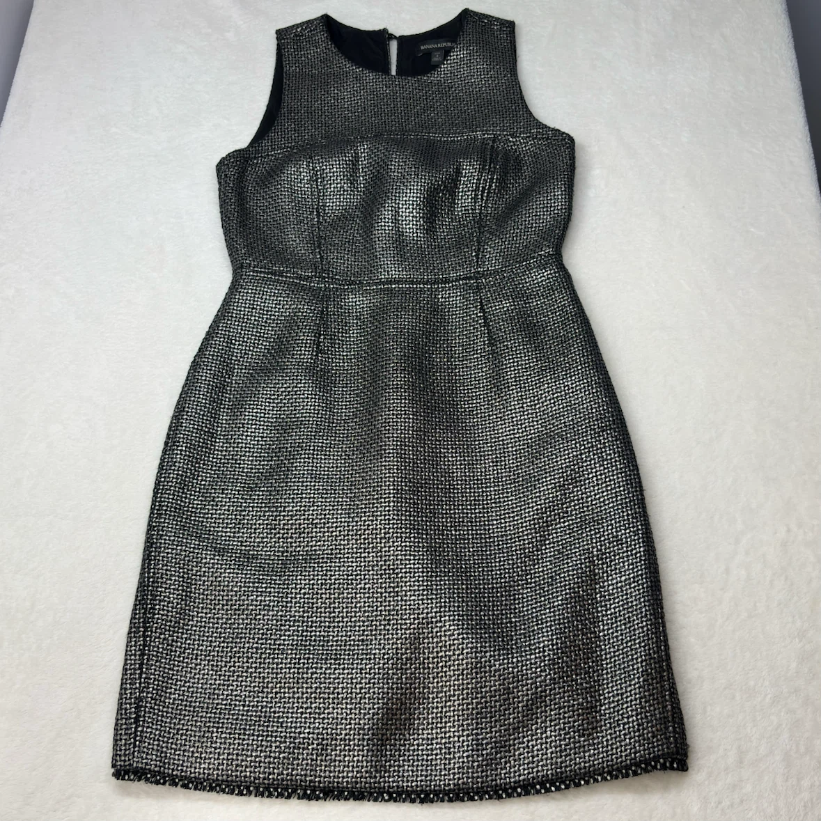 Banana Republic Metallic Gunmetal Woven Dress Size 4 Petite - photo 3