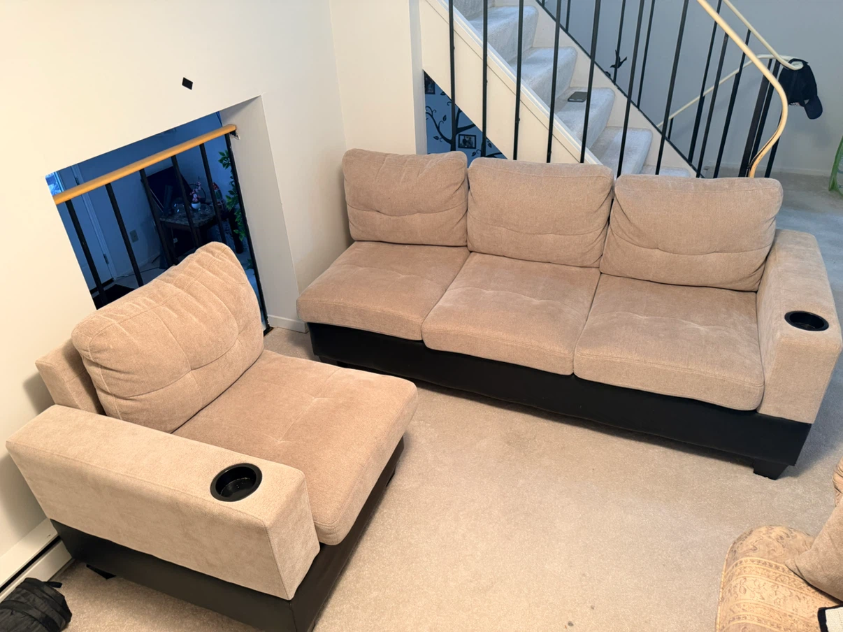 3-Piece Beige Sectional Sofa with Cup Holders - photo 2