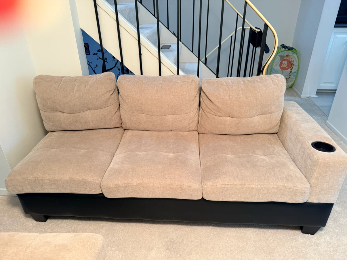 3-Piece Beige Sectional Sofa with Cup Holders - photo 3