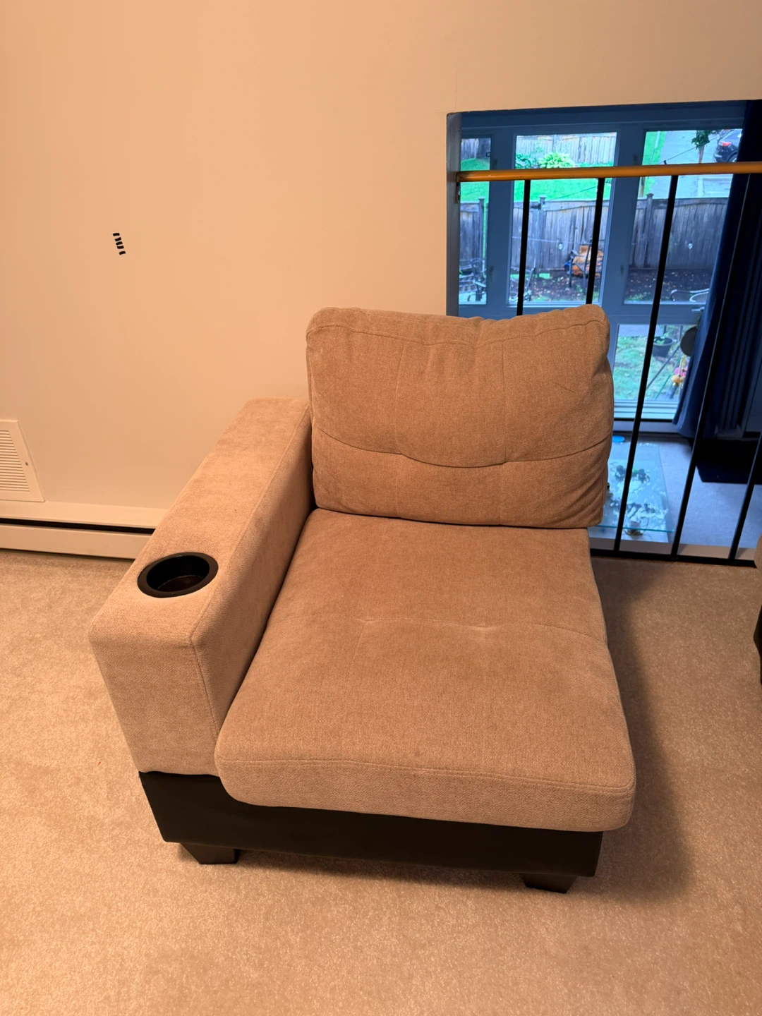 3-Piece Beige Sectional Sofa with Cup Holders - photo 4
