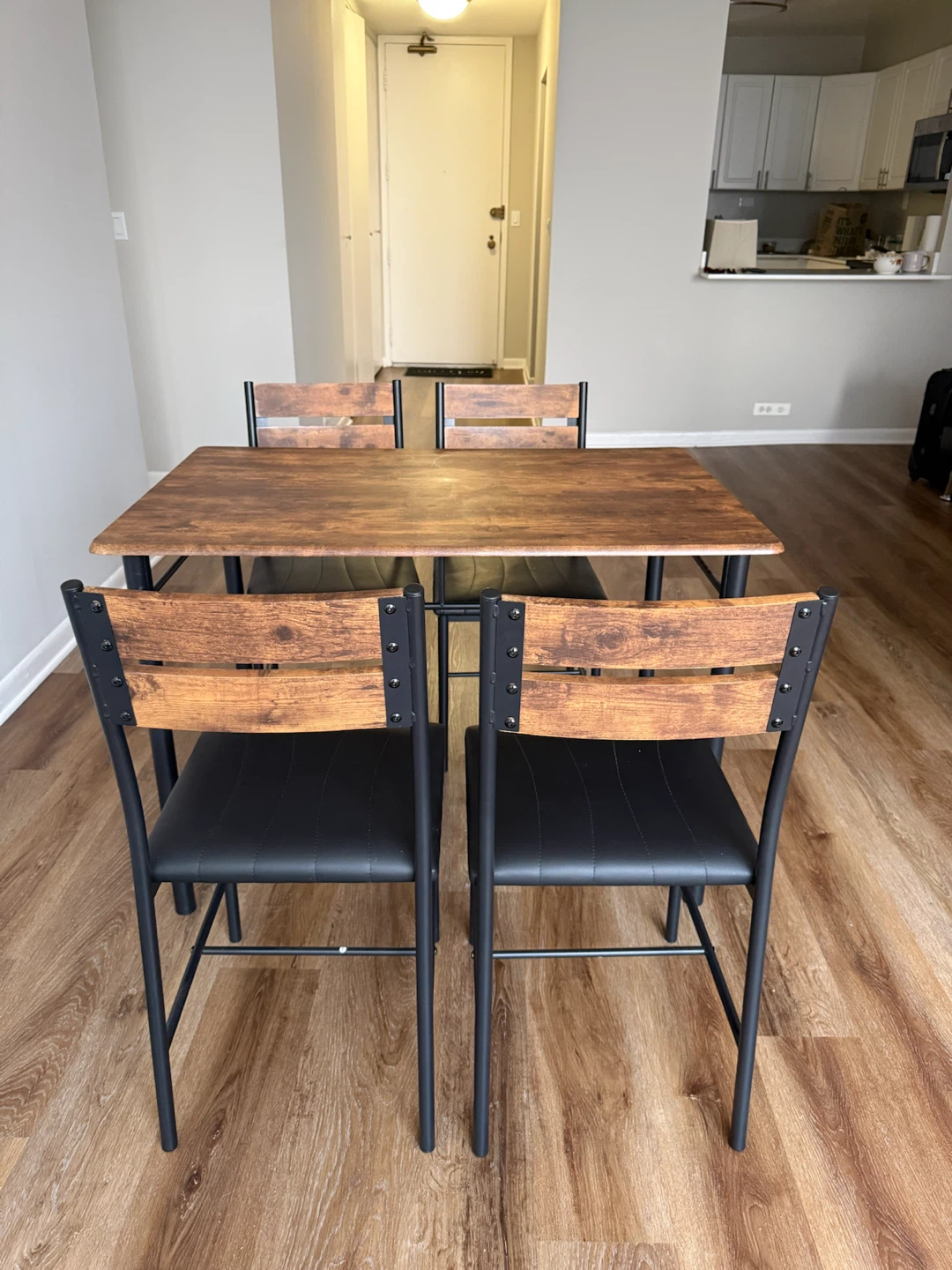 4-Piece Dining Set with Wooden Table and Black Chairs - photo 3