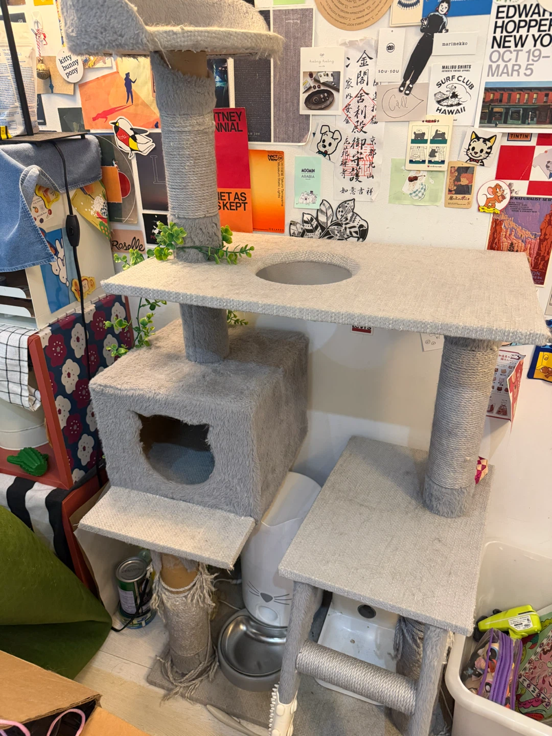 Grey Cat Tree with Condo and Scratching Posts