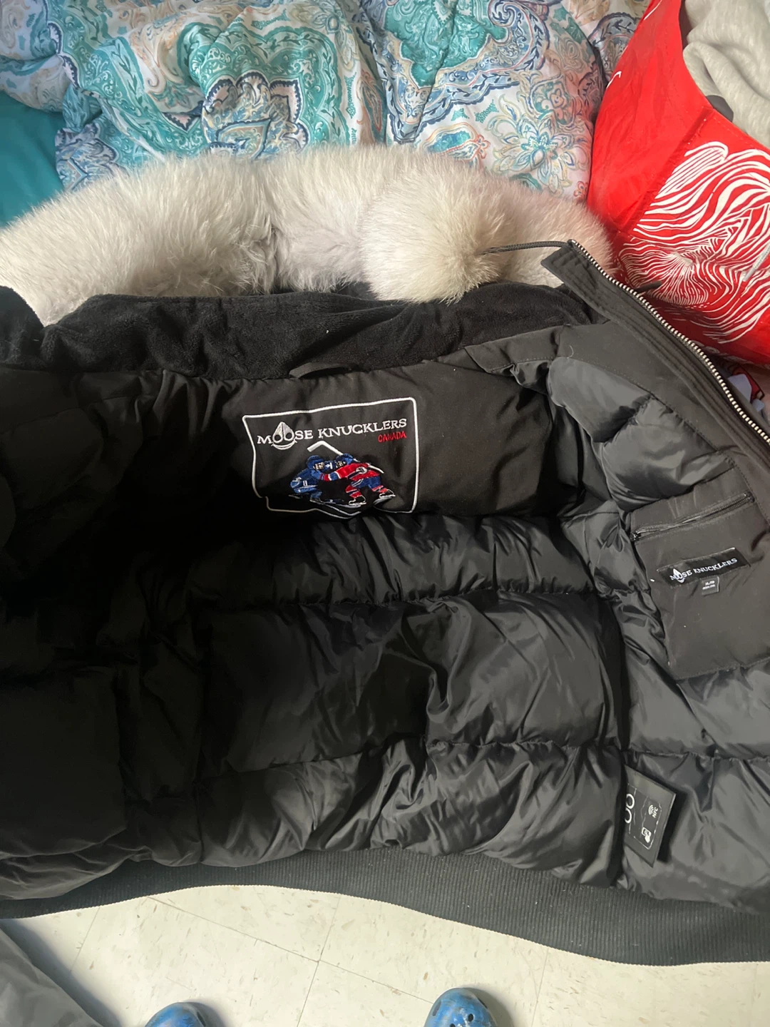 Moose Knuckles Black Down Parka with Fur Hood
