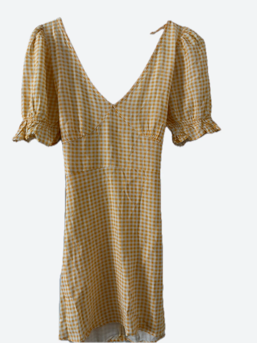 Yellow Gingham Puff Sleeve Dress