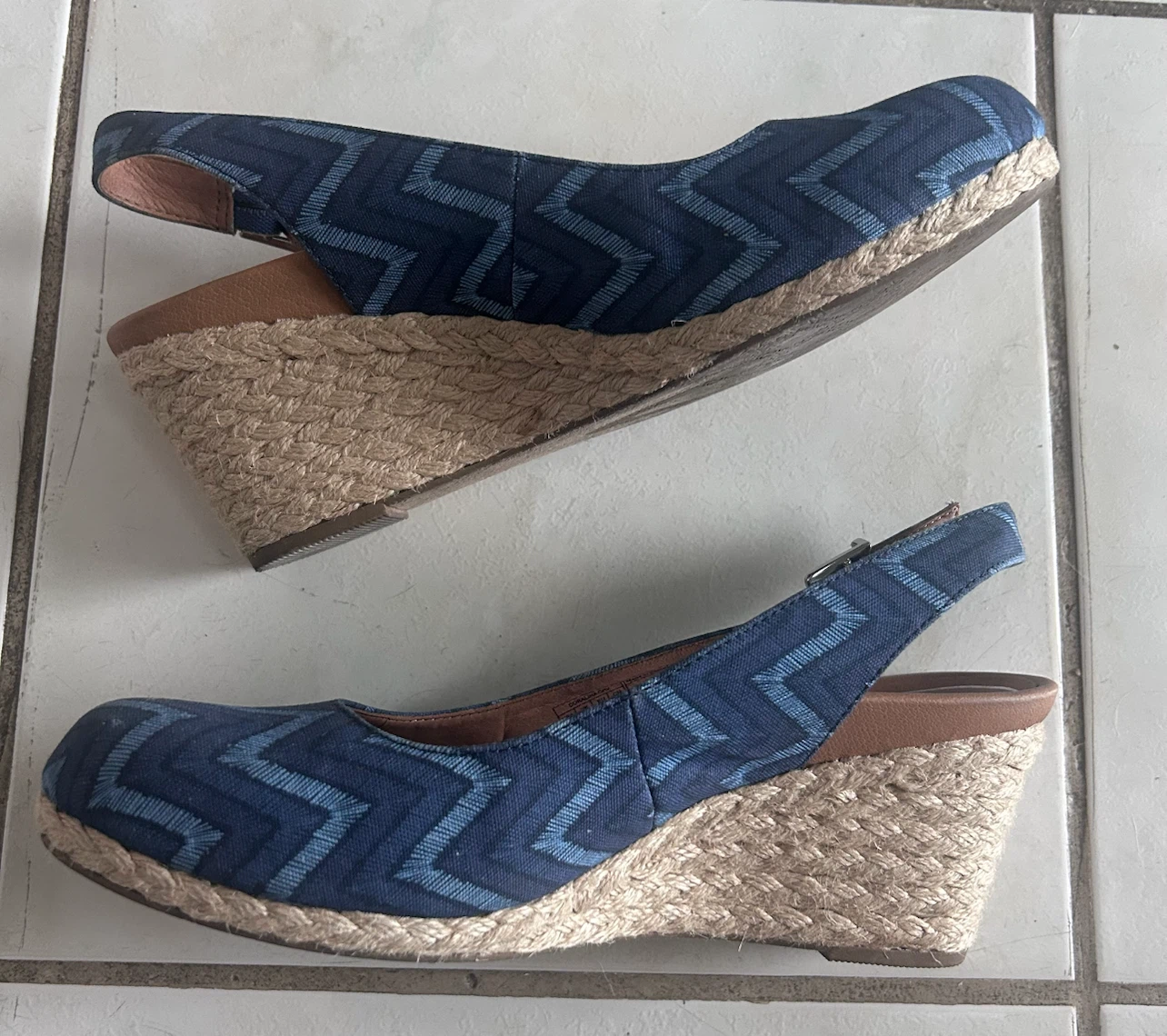 Vionic Blue Chevron Slingback Wedge Espadrilles Size 8 - photo 3